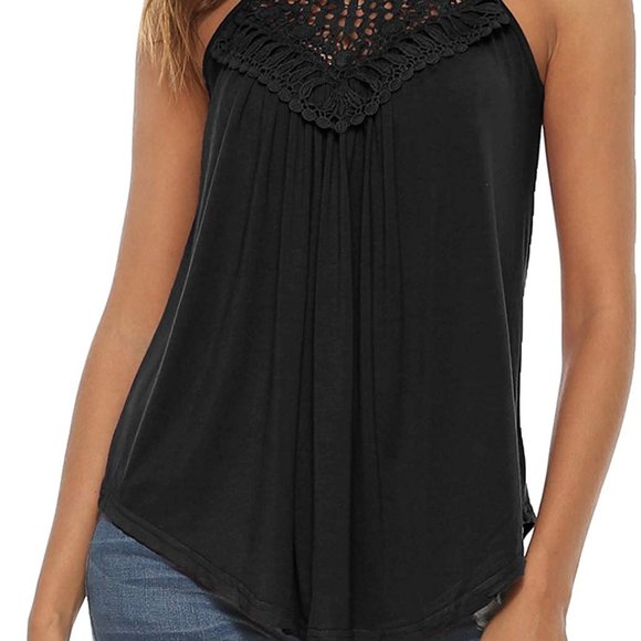 Bluetime Women's Summer Halter Spaghetti Strap Lace Flowy Tank Tops striped - Picture 3 of 5